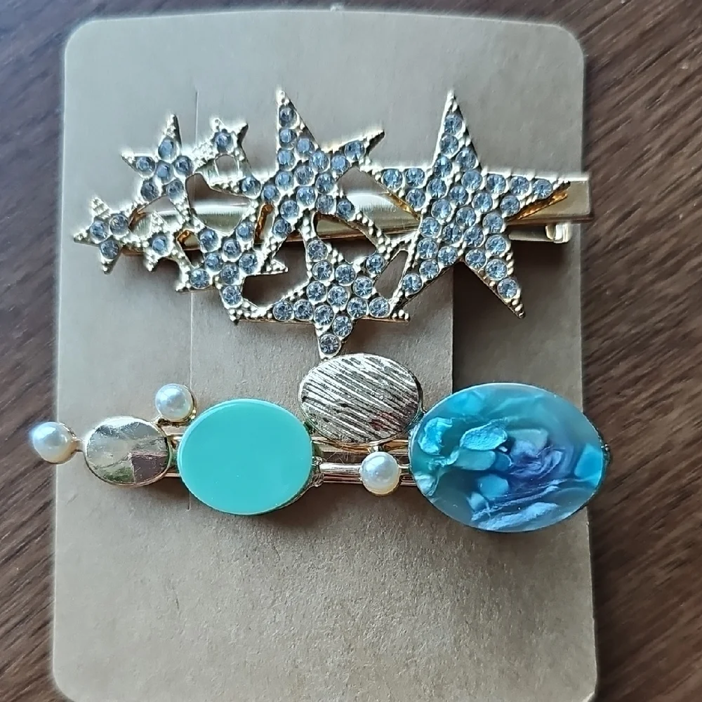 New Gold Star and Gem Hair Clip Set With Rhinestone Wedding Barrette